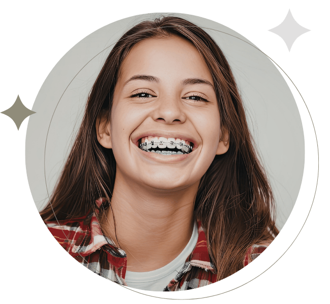 Adolescente com aparelho fixo sorrindo